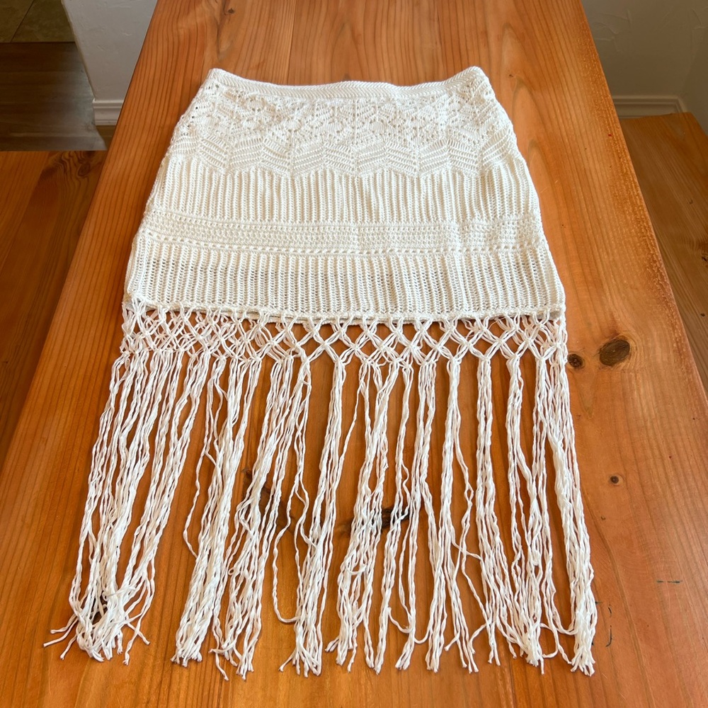 Abercrombie & Fitch Cream Fringe Mini Skirt
